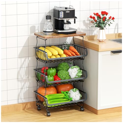 4 Tier Fruit and Vegetable Basket for Kitchen with Wheels