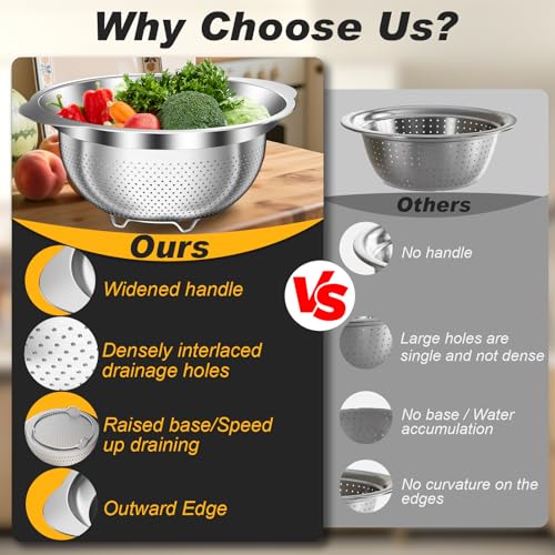 Colander Stainless Steel Colander for Kitchen (3 Count)