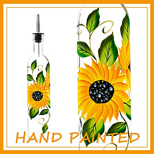17oz Hand Painted Glass Olive Oil Bottle Dispenser