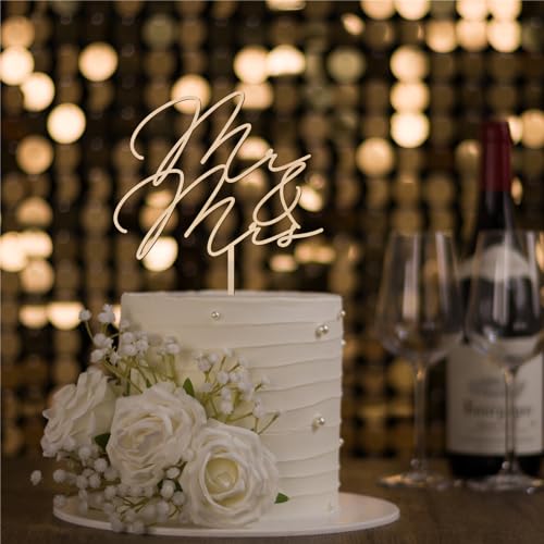 Mr & Mrs Wedding Cake Topper in Wood