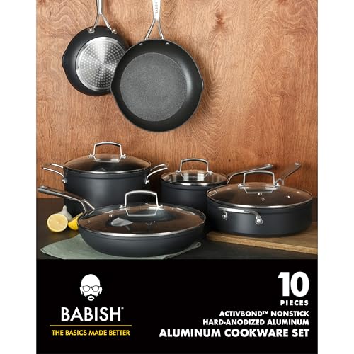 10 Piece Hard Anodized Laser Titanium Forever Non Stick Technology Durable Pots and Pans Cookware Set
