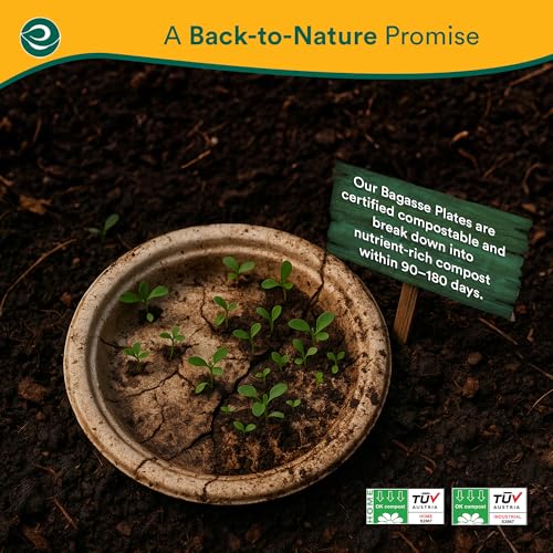 9 Inch Disposable Bagasse Paper Plates (200 Count)