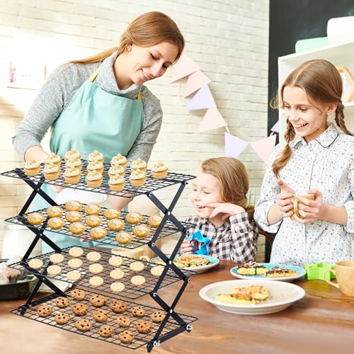 2/3/4-Tier Collapsible Cooling Rack - 3 Setting Design, Adjustable ＆ Stackable Baking Rack, 5 Modes Cooling Racks for Cooking and Baking, Roasting ＆ Grilling Gifts for Picnic Party