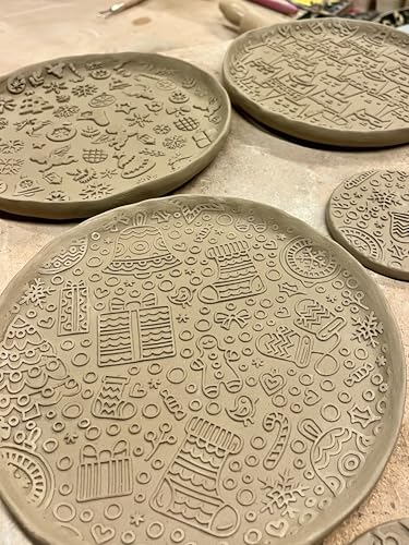 CHRISTMAS FEST 3 Mini Embossed Rolling Pin Set. Wooden Laser Engraved Textured rolling pins for Cookies