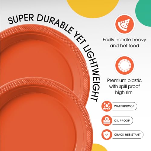 Sturdy Orange Plastic Plates 9" Party Plates 100 Pcs (100 Count)