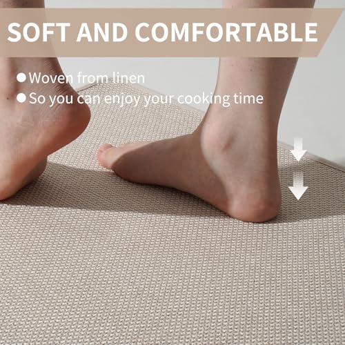 Long Kitchen Runner Rugs Kitchen Mat Non Slip Washable Beige 17"x59" (8.3316 Sq Ft)