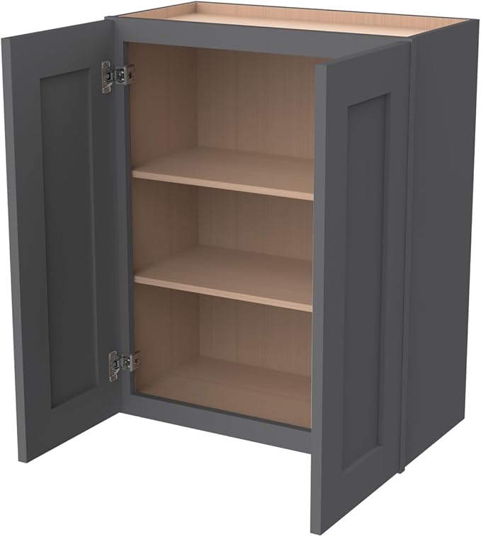 Wall-Mounted Cabinet – Solid Wood Shaker Style Medicine Cabinet with Adjustable Shelves & Soft-Close Doors for Bathroom, Kitchen, and Office Storage (Pebble Gray, 30" W x 12" D x 36" H)