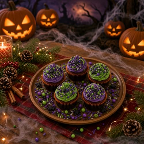Green & Black & Purple Spiders Sprinkles Mix Size Halloween Themed Cake Decorations Cupcake Toppers Perfect for Wedding Valentine Supplies 4.58OZ