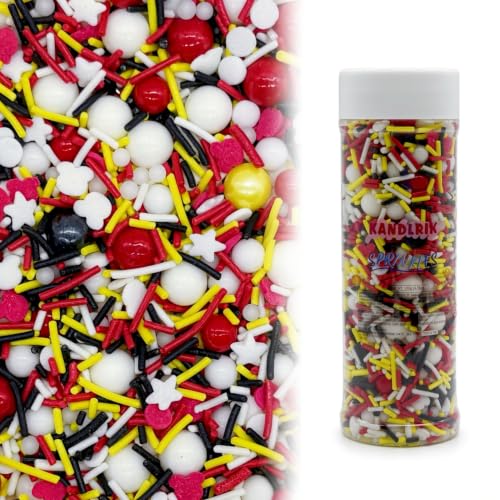 Yellow & Red & Black & White Sprinkles Mix Size Pearls Mouse Themed Cake Decorations Cupcake Toppers Perfect for Wedding Party Valentine Halloween Christmas Supplies 4.58OZ (4.58 Ounce)