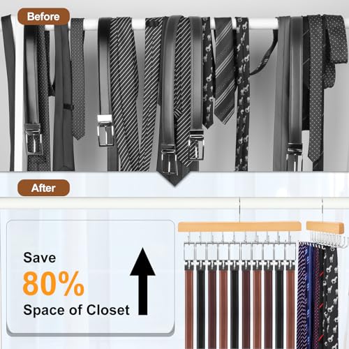 2 in 1 Belt Tie Hanger for Closet Max 30 Belts with 30 Ties Capacity