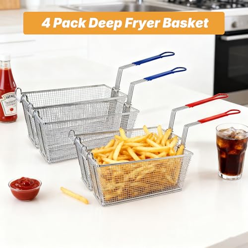4 Pack Commercial Deep Fryer Baskets with Front Hooks (4 Count)