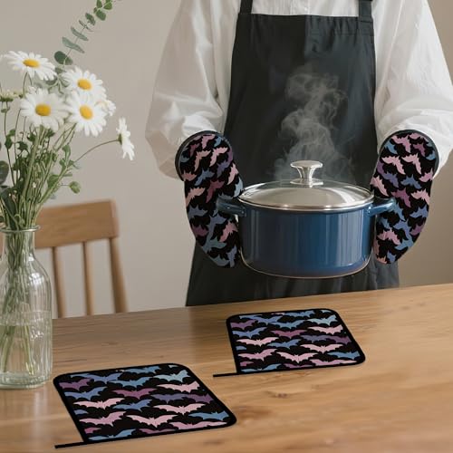 Colorful Bats Oven Mitts and Pot Holders Set (4 Count)