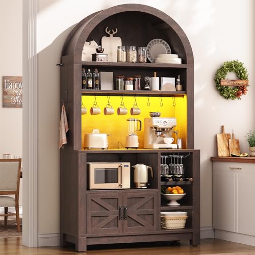 73" Tall Arched Bakers Rack with Power Outlet and LED Light