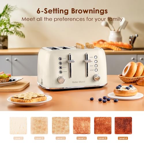 Toaster 4 Slice Retro Stainless Steel with Extra Wide Slots Bagel