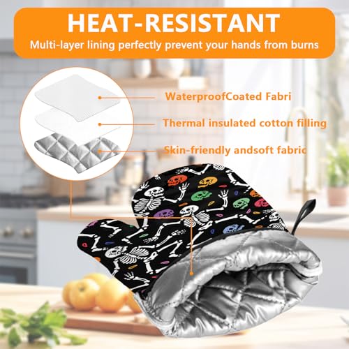 Colorful Skull Oven Mitts and Pot Holders Sets 4Pcs