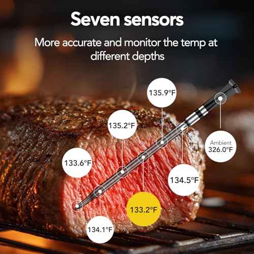 WiFi Sub 1G Wireless Meat Thermometer Unlimited Range 7 NIST Certified Sensors with Ambient Temp 2 Temp Monitoring Ways Digital Smart Base and App for BBQ