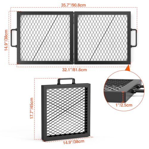 Foldable Rectangular Heavy‑Duty Steel Fire Pit Cooking Grate