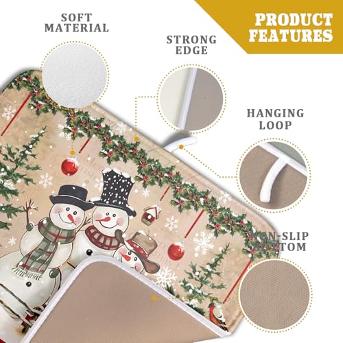 Winter Snowman Dish Drying Mat 16x18 Inch Red Buffalo Plaid Holiday Dish Drainer Mat Absorbent Dish Rack Pad for Kitchen Counter Sink Decor