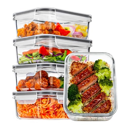 5Pack 30oz Glass Meal Prep Container Sets with Lids (5 Count)