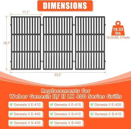 18.7 Inch Cast Iron Grill Grates for Weber Genesis II 400 Series