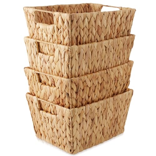 Set of 4 Water Hyacinth Storage Baskets with Handles (4 Count)