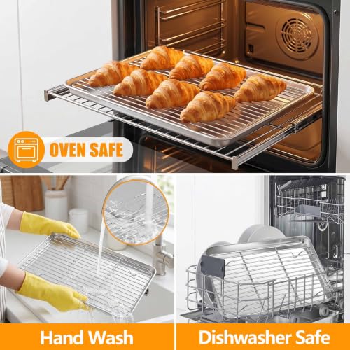 16x12 Inch Stainless Steel Baking Sheet with Wire Cooling Rack Set (4 Count)