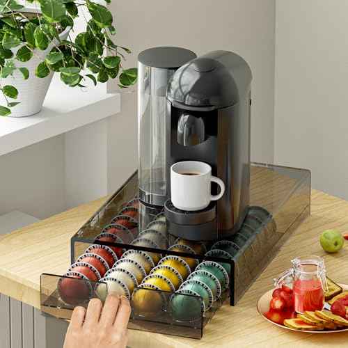 Acrylic Coffee Pod Organizer for Nespresso Vertuo Pod Holder 40 Pods Clear Vertuo Pod Storage Drawer