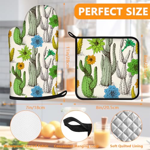 Cactus Flower Oven Mitts and Pot Holders Sets 4Pcs
