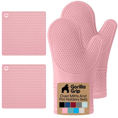 BPA Free Silicone Oven Mitts and Pot Holders Set (4 Count)