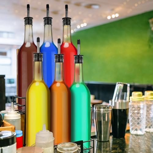 5 Pcs Long Neck Glass Bottles with Pourers for Bar Wine Syrup (5 Count)