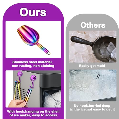 Stainless Steel Ice Scoop for Freezer with Magnetic Hook & Ice Tongs