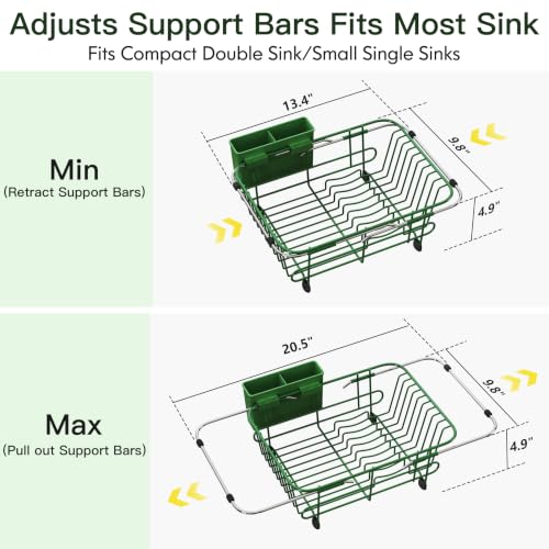 Green Dish Drying Rack in Sink with Utensil Holder
