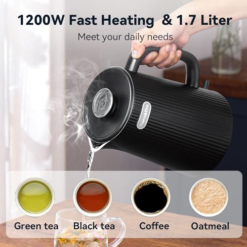 1.7L (57oz) Large Electric Kettle Perfect for 7+Cups of Tea and Coffee,2 quarts Double Wall Big Electric Tea Kettle,Auto Shut Off,1200W Hot Water Kettle Electric-Black