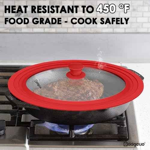 13-14-15 in Universal Pan Lid, Extra Large Silicone Pot Lid for Pots, Pans & Skillets, Replacement Frying Pan Lid with Heat Resistant Silicone Knob, Dishwasher Safe, Red