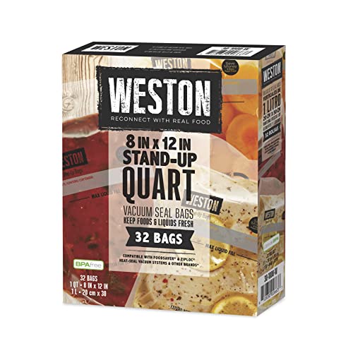 8" x 12" Stand Up Quart Vacuum Sealer Bags For Meal Prep & Sous Vide (32 Count)
