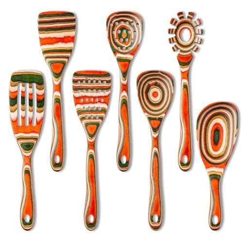 Pakkawood 7 Piece Red Wooden Cooking Utensils (7 Count)