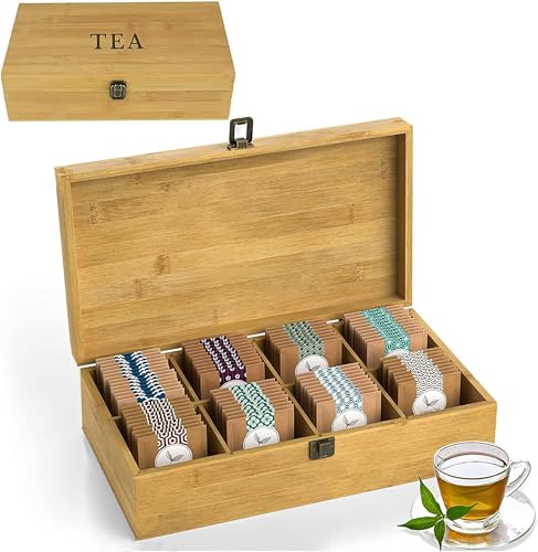 Tea Organizer Box Food Safe Chemical Free Bamboo Wood Storage Chest Big