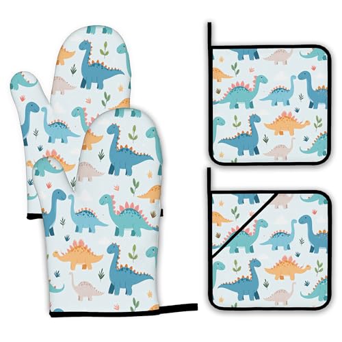 Cute Dinosaur Oven Mitts and Pot Holders (4 Count)
