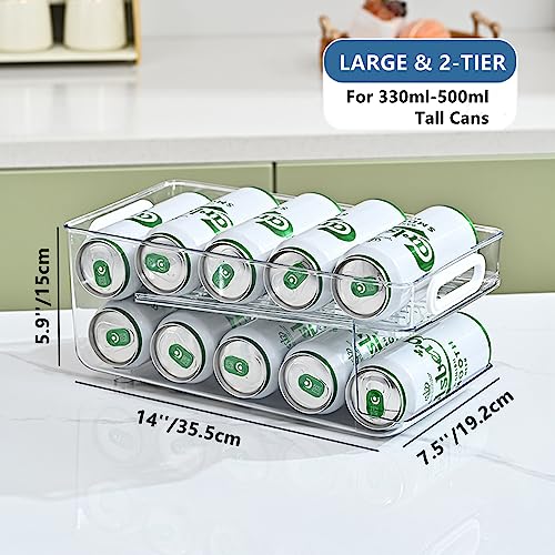Upgrade 2 Tier Rolling Soda Can Storage Organizer for Tall Skinny Soda