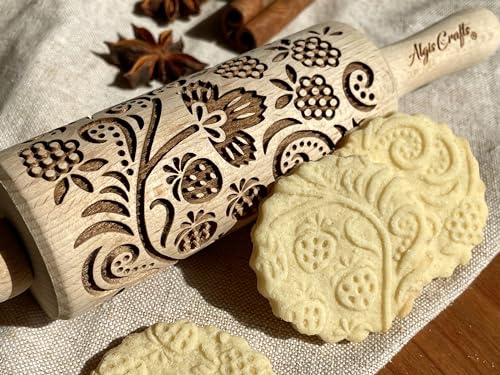 SEASONS 3 Mini Embossed Rolling Pin Set. Wooden Laser Cut Mini Rolling Pins for cookies or clay with spring flowers