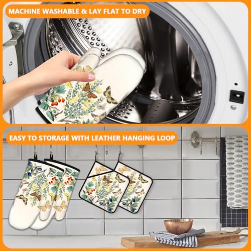 Wildflowers Butterfly Oven Mitts and Pot Holders Sets 4Pcs