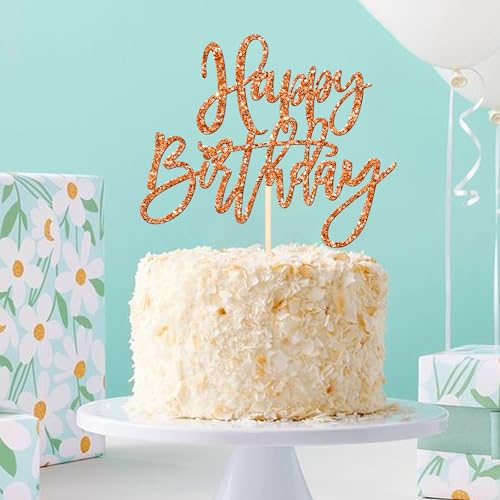 1 PCS Happy Birthday Cake Topper Glitter Happy Birthday Cake Pick for Celebrating Happy Birthday Anniversary Theme Party Cake Decorations Supplies Orange