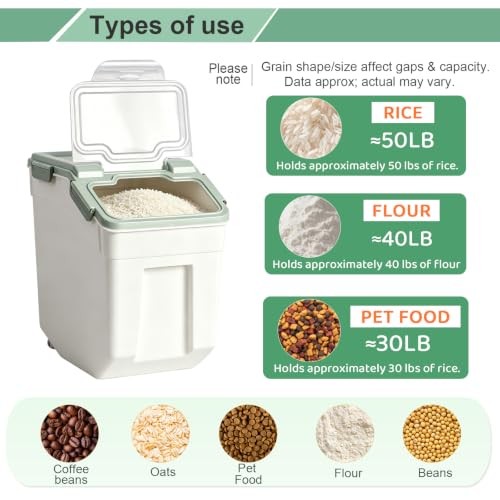 50 lb Large Food Grade Container for Rice Flour Sugar (4 Count)