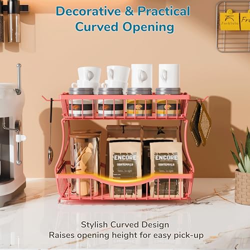 Large 2 Tier Fruit Basket for Kitchen Counter with 2 Banana Hangers (2 Count)