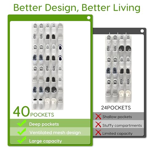 Over the Door Shoe Organizer with 40 Large Breathable Mesh Pockets