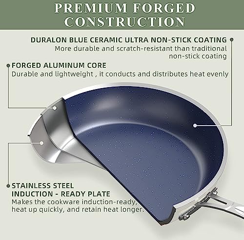 7pc Cookware Set Healthy Duralon Blue Ceramic Nonstick Coated