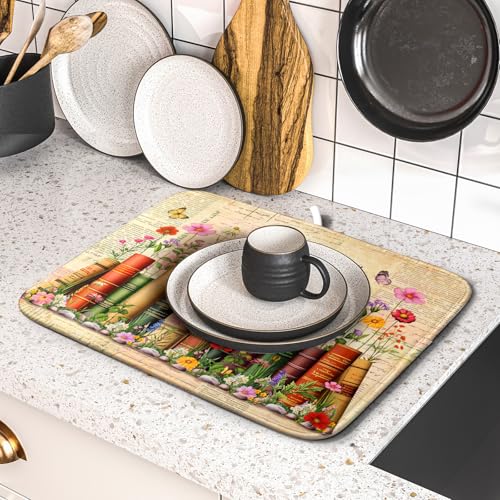 Colorful Books Kitchen Drying Mat