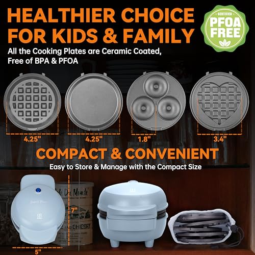 4 in 1 Mini Waffle Maker with Removable Plates