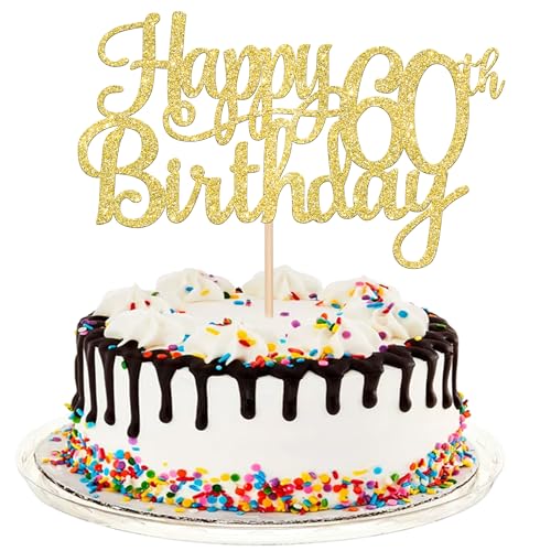 1 PCS Happy 60th Birthday Cake Topper Gold Glitter Cheers to 60 Years Birthday Cake Pick 60 Fabulous Cake Decoration for Happy 60th Birthday Anniversary Party Decorations Supplies