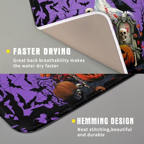 Halloween Pumpkin Dish Drying Mat 16x18 inch Spooky Ghost Bat Dish Rack Mats Microfiber Draining Pad Fast Dry Holiday Kitchen Accessories
